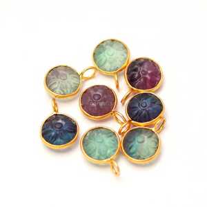 Natural Multi Fluorite Flower Pendant 925 Sterling <b>Silver</b> Hand Carved Gemstone Charm Fluorite Stone Pendant For Jewelry Making - Product Image 1
