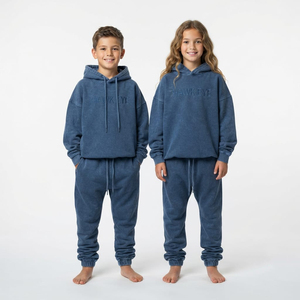 Conjunto de Sudadera con Capucha y Pantalones Jogger Oversize de Algodón con Hombros Caídos y Lavado Ácido para Niños, Colores de Moda - Fabricante de Ropa - Product Image 5