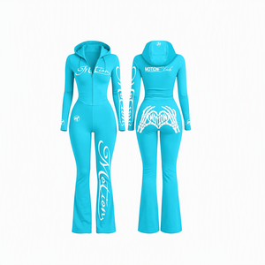 Combinaison à capuche zippée intégrale pour femme, motif club vert, style sportif, extensible, avec design squelette au dos - Product Image 5