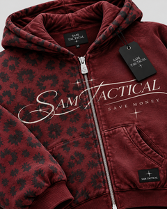 Sam Tactical Men's Oversized Zip-Up <b>Hoodie</b> Fleece Printed Streetwear <b>Red</b> Black Patterned Front Logo Autumn Wear Cheap Price - Product Image 6