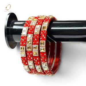 Fine Finish Kashmiri Bridal <b>Red</b> Glass Bangles Trendy Zirconia Gold Plated Wedding Festive Wear Wholesale Price - Product Image 2
