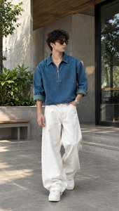 Chemise décontractée à manches longues en jean bleu pour homme, col zippé, pour usage scolaire adulte avec détection par détecteur de métaux - Product Image 5