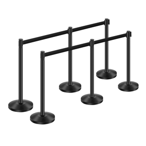 Set di 6 Pali Neri per il Controllo della Folla con Cinghie Retrattili e Base Cava a Iniezione di Sabbia per Teatri e Arredi per il Controllo della Folla - Product Image 2
