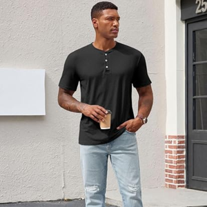 <b>Men</b>’s Short Sleeve <b>Henley</b> Shirt, Slim Fit Stretch T-Shirt, Casual Button Neck Gym <b>Top</b> for Workout Training and Everyday Wear - Product Image 4