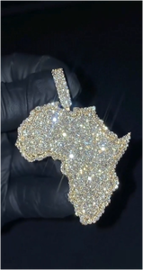 Pendentifs Carte de l'Afrique entièrement sertis de diamants, en argent 925 véritable, testés au diamant, Moissanite CRA VVS, Pendentifs de joaillerie fine - Product Image 2