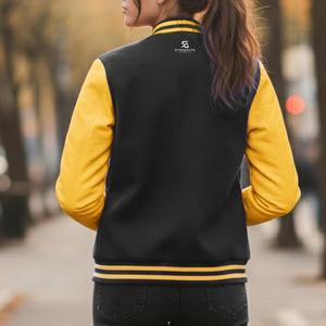 <b>Womens</b> Canvas Sleeve <b>Varsity</b> <b>Jacket</b> Raw Woven Windproof Embroidery Custom Patch College <b>Bomber</b> Baseball Coat Button Closure 2026 - Product Image 2