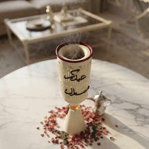 Ce brûleur d'encens festif présente un magnifique design de calligraphie arabe et un grand support entouré de pétales de rose pour parfumer l'ambiance. - Product Image 4