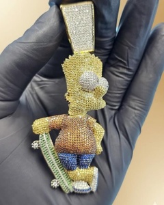 Colgante de Bart Simpson de dibujos animados, oro macizo de 18 quilates, moissanita, plata de ley 925, amuleto de lujo temático para unisex - Product Image 4