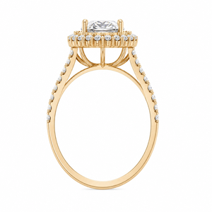 Bague de fiançailles et de mariage en or avec halo de diamants de laboratoire 2 CTS, bande pavée à deux rangs, sertissage à griffes, certifiée IGI, bijoux personnalisés OEM ODM - Product Image 2