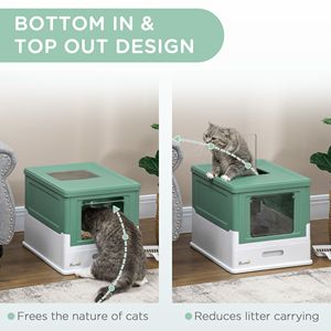 Green and White XL Fully Enclosed <b>Cat</b> Litter <b>Box</b> with Front Entry Top Exit Easy Clean Stainless Steel 9L Inner Space for Pets - Product Image 5