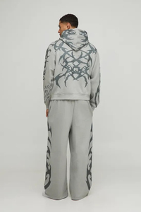 Survêtements à capuche pour hommes 100 % coton épais, coupe ample et carrée, imprimé intégral, jambes larges, respirants, fabriqués au Pakistan pour l'hiver - Product Image 2