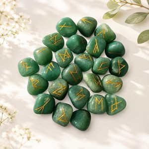 Juego de Piedras Rúnicas de Aventurina Verde, Alfabeto Rúnico Elder Futhark, Piedras de Adivinación Nórdicas para Regalos Espirituales - Product Image 3