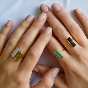 Kyanite Bezel Set Rectangle <b>Ring</b> Gold Plated Sterling Silver Handmade Minimalist Band Jewelry - Product Image 4