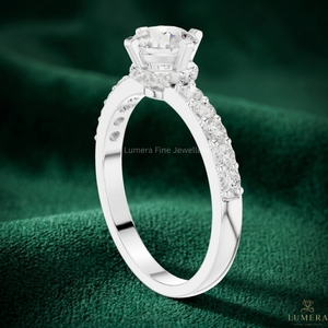 Bague de fiançailles personnalisée en diamant de laboratoire IGI, taille brillant rond, or blanc 9K 10K 14K 18K, pavée - Product Image 4