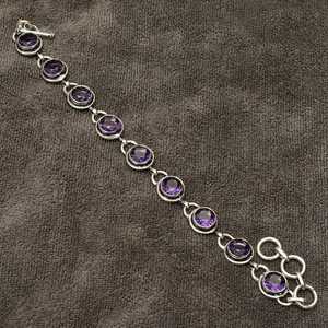 Bracelet en améthyste fait à la main, bijoux en argent Sterling 925, pierres précieuses, 7 pouces, cadeau élégant pour femmes et filles, accessoires de mode - Product Image 1