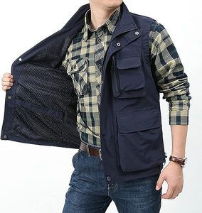 เสื้อกั๊กซาฟารีทำงานกลางแจ้งสำหรับผู้ชาย, เสื้อกั๊กตกปลาน้ำหนักเบาเสื้อแจ็กเก็ตคาร์โก้เดินทางมีหลายกระเป๋า - Product Image 4