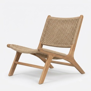 Solid Teak Wood Lounge Chair Woven Paper Cord Accent <b>Armchair</b> Natural Finish Rattan Style Seat Low Profile Living Room Seating - Product Image 2