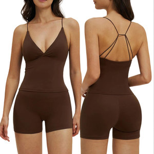 Shorts de yoga taille haute sans coutures pour femme, couleur unie marron, en Spandex/Nylon, taille élastique, longueur complète ACTIVE STRETCH - Product Image 6