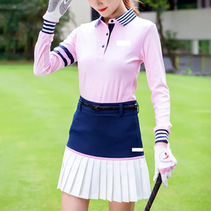 Women's Golf Long Sleeve Polo Shirt Pleated <b>Skirt</b> Set Quick-Dry Stripe Collar Sportswear Suit Wholesale OEM Custom Logo - Product Image 4