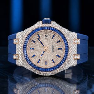 Reloj Cronógrafo Analógico Mecánico ETA de Acero Inoxidable, Diseño Personalizado, Estilo Antiguo, de Lujo, con Diamantes Moissanite de OM GEMS para Hombre - Product Image 1