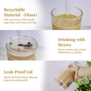 2 bicchieri in vetro a righe per acqua/caffè con coperchi e cannucce, dal design accattivante - Product Image 4
