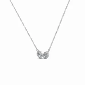 Duo Round <b>Emerald</b> & Pear Cut Lab Grown Diamond <b>Pendant</b> Necklace in 18K White Gold IGI Certified VVS Clarity Engagement Wedding - Product Image 2