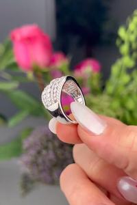 Anillo de banda ancha con diamante de corte redondo de moissanita para mujer, plata 925 original con baño de rodio, regalo de propuesta de matrimonio, joyería nupcial. - Product Image 3