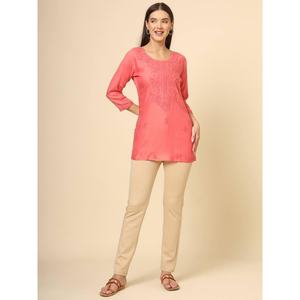 DISEÑADOR RAYON CHICKENKARI TRABAJO SOLO KURTI ROSA - Product Image 1