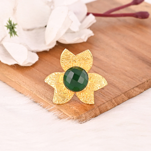Classic <b>Adjustable</b> Green Hydro Stylish Brass Gold Plated Handmade Gemstone <b>Ring</b> for Women - Product Image 2
