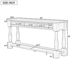 Table console en bois massif de 63 pouces avec tiroirs et étagère en blanc antique/espresso/bleu marine pour entrée, couloir ou salon - Product Image 5