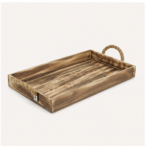 Plateau de service rectangulaire en bois rustique personnalisé avec poignées en corde naturelle, plateau décoratif artisanal style ferme, en promotion - Product Image 3