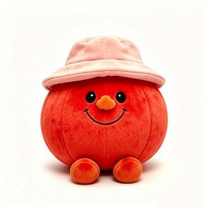 Peluche de calabaza personalizado con sombrero de cubo rosa, peluche de calabaza roja con sombrero, almohada de calabaza suave, juguete de peluche de calabaza redondo - Product Image 1