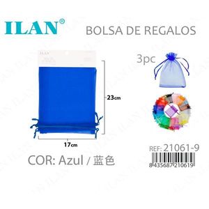 Sacchetti Regalo in Organza Ilan 17x23 Cm Blu 3 Pezzi per Regali - Product Image 1