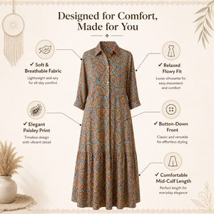 Robe chemise en soie haut de gamme pour femme, taille unique, bleu paisley, longue, style bohème, kaftan, manches longues, fluide, pour les vacances à la plage - Product Image 4
