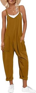 Combinaison décontractée pour femme, sans manches, couleur unie, en coton tissé, taille haute, coupe ample, longueur intégrale, respirante, effet délavé, style urbain, hiver - Product Image 6