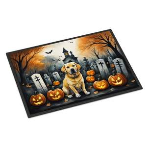 Jaune Labrador Retriever Spooky Halloween Paillasson Antidérapant Lavable Low Pile Intérieur Extérieur Tapis 24H X 36W pour Porte D'entrée - Product Image 1