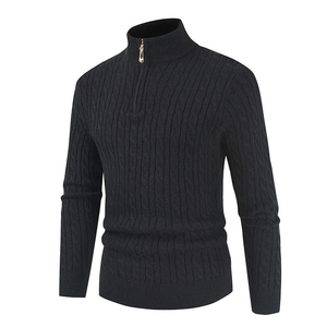 Pull tricoté mi-zippé pour homme, chaud et décontracté, à manches longues, coupe ample, col montant, idéal pour l'hiver - Product Image 1