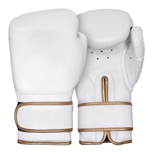 White Leather Boxing Gloves Lace-Up Breathable Adult Training Gear Unisex Wrist <b>Strap</b> - Product Image 1