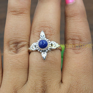 Anillo de lapislázuli natural, anillo de plata de ley 925 para mujer, anillo de piedra azul, anillo de promesa, joyería de lapislázuli - Product Image 4
