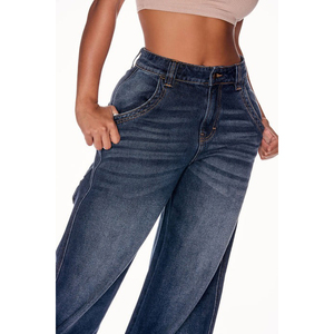New Design 100% Cotton Canvas Breathable Eco-Friendly Quick Dry Regular Fit Women's Flare <b>Jeans</b> for Stone Wash Custom Logo - Product Image 5