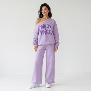 Conjunto Deportivo de Mujer, de un Solo Hombro, Grueso, Sólido, Informal, 100% Algodón, Manga Larga, Pierna Ancha, Cintura Elástica, Ropa de Calle para Invierno - Product Image 1