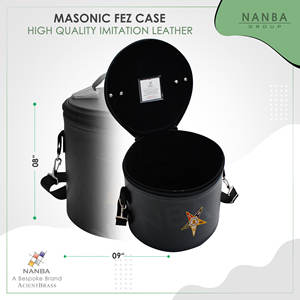 Estuche de Cuero Premium para Sombrero Fez OES (Negro) con Emblema Bordado a Máquina de la Estrella del Este, Logotipo OES, Estuche Suave Masónico - Product Image 4