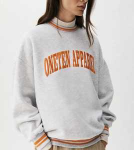 <b>Women</b> Vintage Gray Hooded Zip-Up Fleece Cotton Blend Front Logo Drop Shoulder Long Sleeve <b>Hoodie</b> Orange Letter Print - Product Image 1