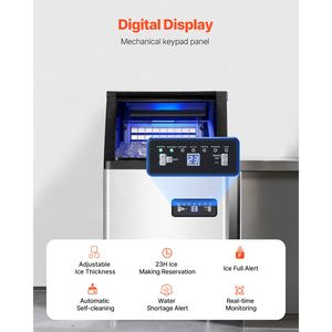 Macchina per il Ghiaccio Professionale da Cucina, Produzione 100 libbre/24H, Capacità di Stoccaggio 16 libbre, 36 Cubetti di Ghiaccio, 15 Minuti di Produzione, Display Digitale LED - Product Image 4