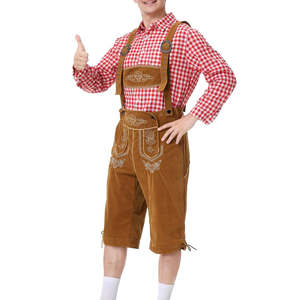 Pantalones de cuero Lederhosen cortos con bordado clásico y tirantes, conjunto de pantalón largo y camisa bordada. - Product Image 3