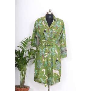 เสื้อเชิ้ตมิดิพิมพ์ลายดอกไม้ คอวี แขนสามส่วน ผ้าฝ้ายแท้ 100% พิมพ์ลายด้วยมือ สวมใส่สบายในฤดูร้อน เป็นมิตรต่อสิ่งแวดล้อม ระบายอากาศได้ดี สำหรับผู้หญิง - Product Image 5