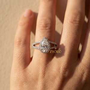 Bague de fiançailles en or 10 carats avec diamant de laboratoire taille poire, bague de mariage solitaire pour femme, bijoux fins en diamant sur mesure - Product Image 2