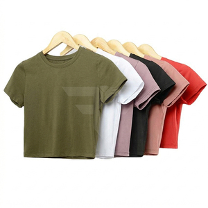Camiseta Corta Elástica de Verano para Mujer, Personalizada, 95% Algodón, 5% Spandex, Sólida, de Lujo, Transpirable y Elástica - Product Image 1