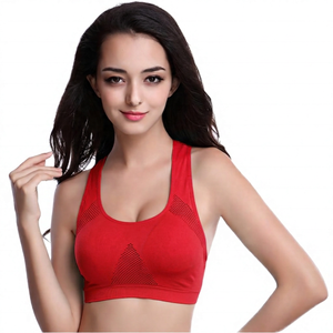 Sujetador Deportivo de Malla Transpirable para Mujer, Soporte Medio, Top de Fitness para Entrenamiento, Diseño Sin Costuras de Color Sólido - Product Image 4