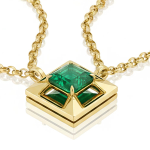 Collar con Colgante de Corte Esmeralda Chapado en Oro de Lujo, Diseño Geométrico, Cadena de Caja, Unisex, para Uso Diario - Product Image 3